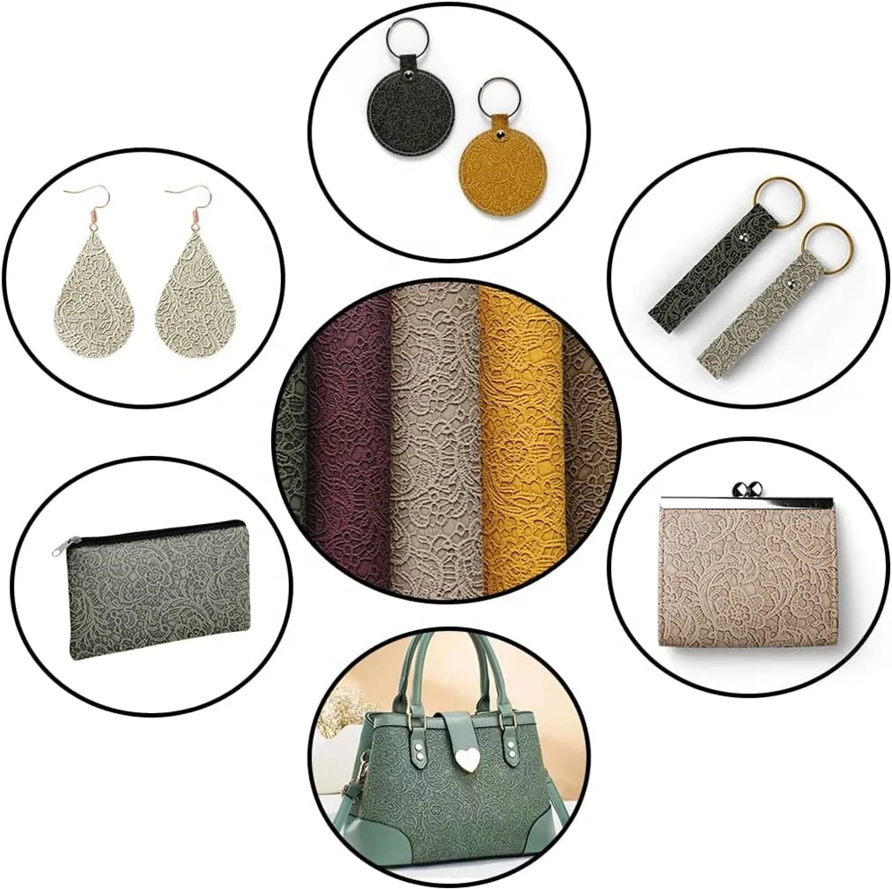 Flower Textured Embossed Faux Leather Retro Autumn Color Synthetic Fabric Rolls For Bows Making Crafts DIY Handmade Material