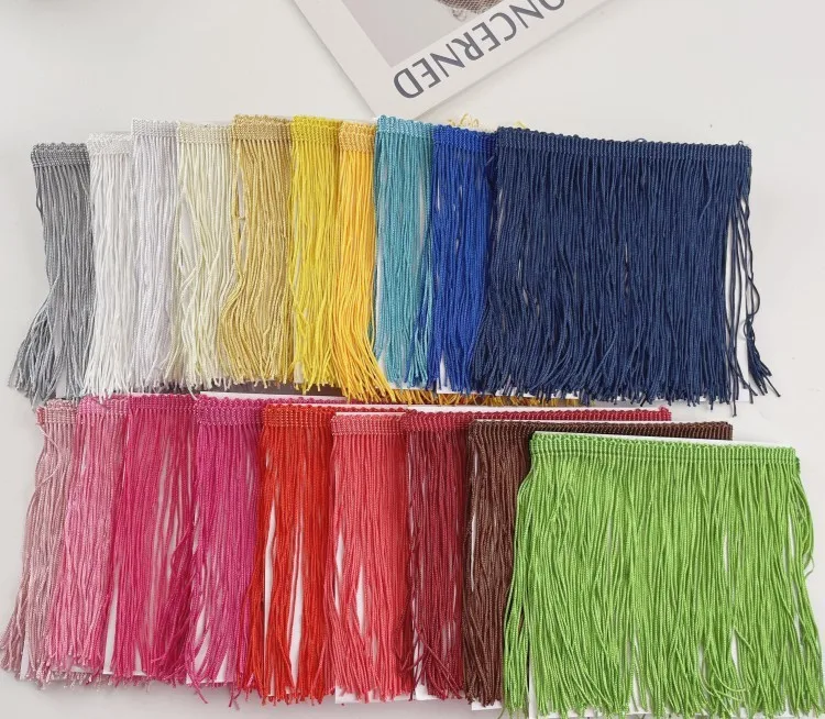 LS986 Wholesale 10/15/30 CM Colorful Polyester Latin Dance Skirt Dress Tassel Fringe Trim