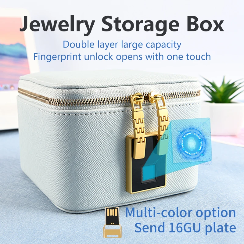 New Design Personalized jewelry Storage Box Faux Leather Travel Jewelry Organizer Case for value Jewel with Fingerprint lock