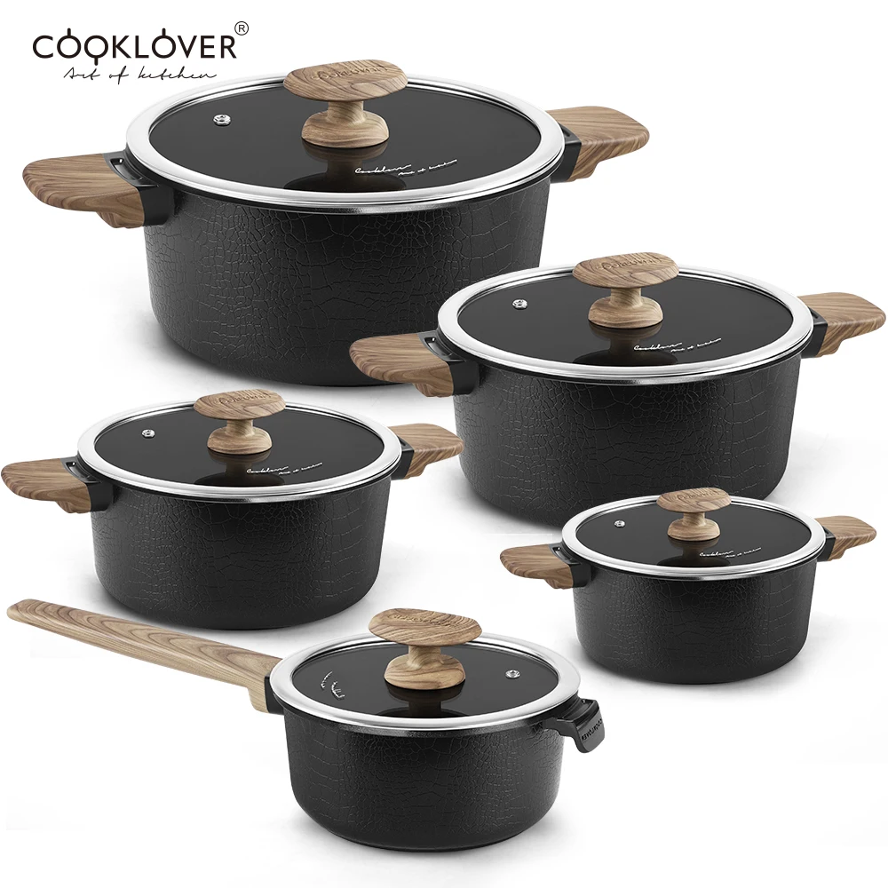 Nonstick Cookware Set Die Cast Aluminum 8-Piece Induction Cooking Pots And Pans Sets With Glass Lids for Kitchen