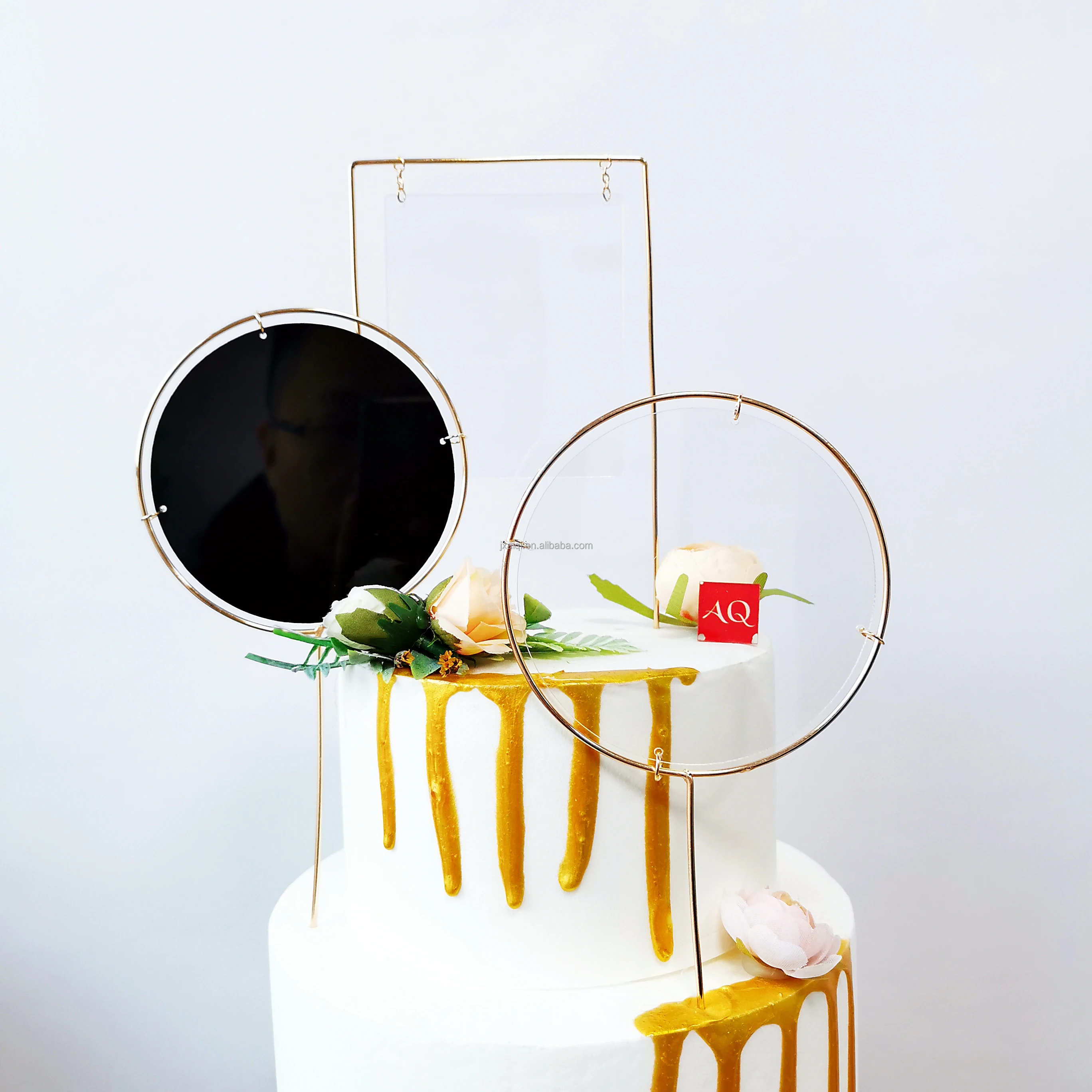 Blank Iron Cake Decoration Insert Iron Arch Acrylic Round Card Transparent Acrylic Cake Topper For Birthday Party Supplies