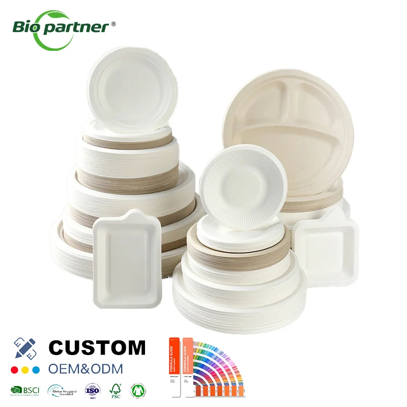 Wholesale 100% Compostable Dessert Pulp Paper Plates Party Dinner Birthday Round Paper Tray Disposable