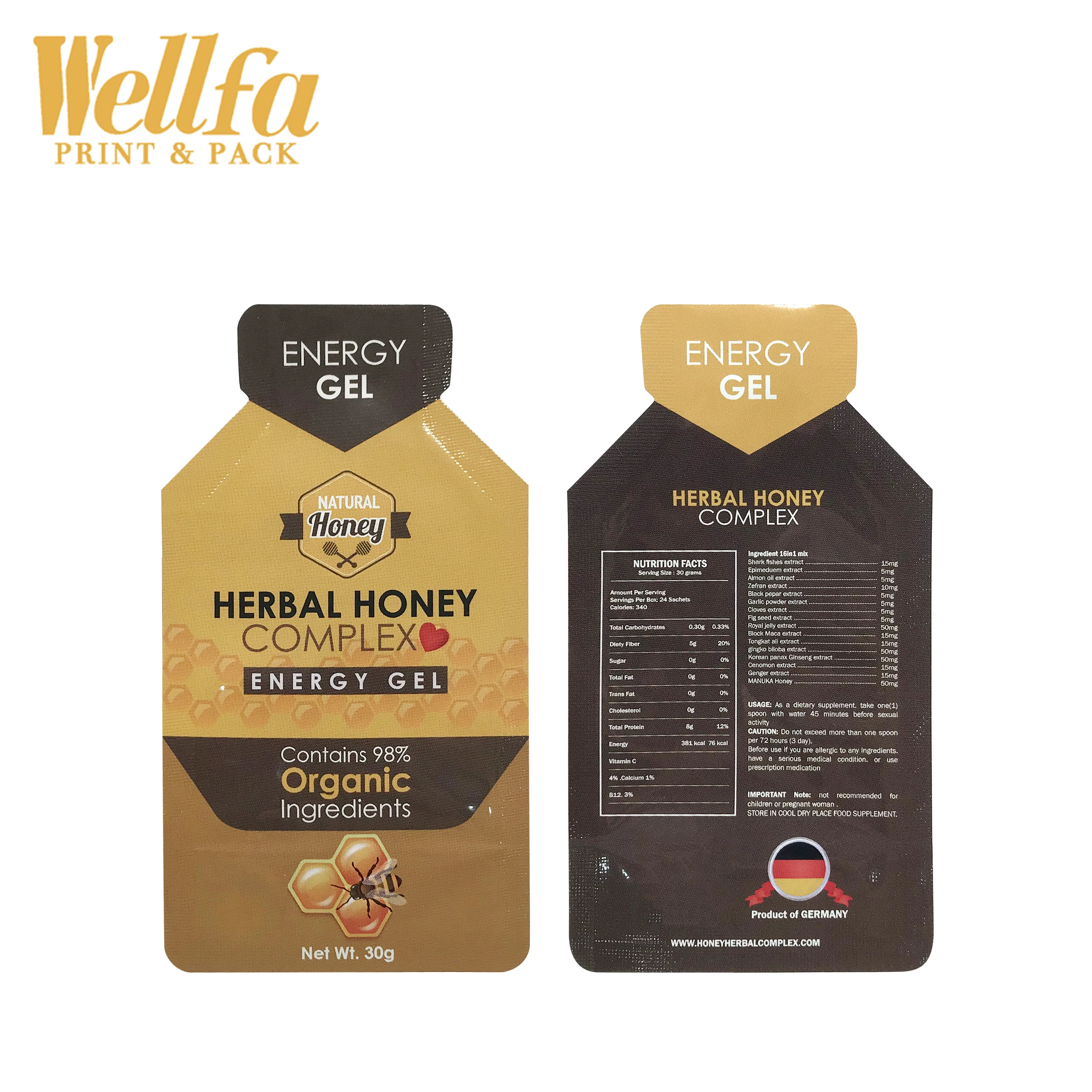 Manufacturer Custom Size Printed Skincare Cosmetic Sample Packing Die Cut Mylar Bag Juice Honey Sachets Bottle Shaped Bags