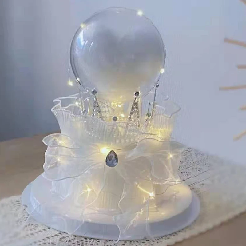 Wholesale gauze dream goddess birthday cake Silver Triangle crown transparent mousse ball Rhinestone warm lamp set
