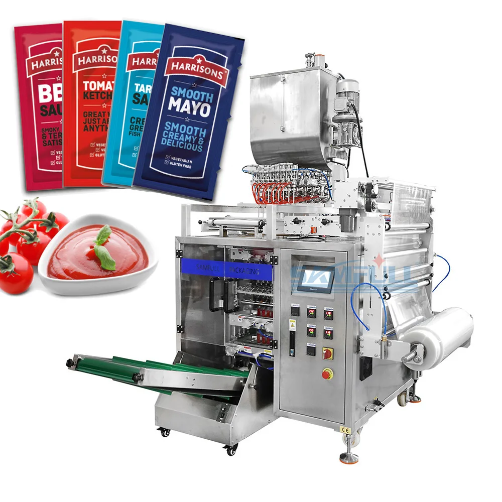 Automatic multilane smooth creamy packaging machine 8 lines 4 side seal sachet smooth mayo packing machine
