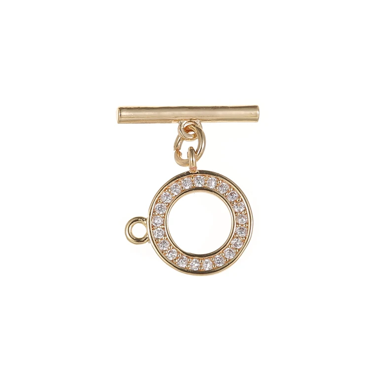 Wholesale 14K Gold Plated CZ Pave OT Toggle Clasps Connector for Necklace Bracelets