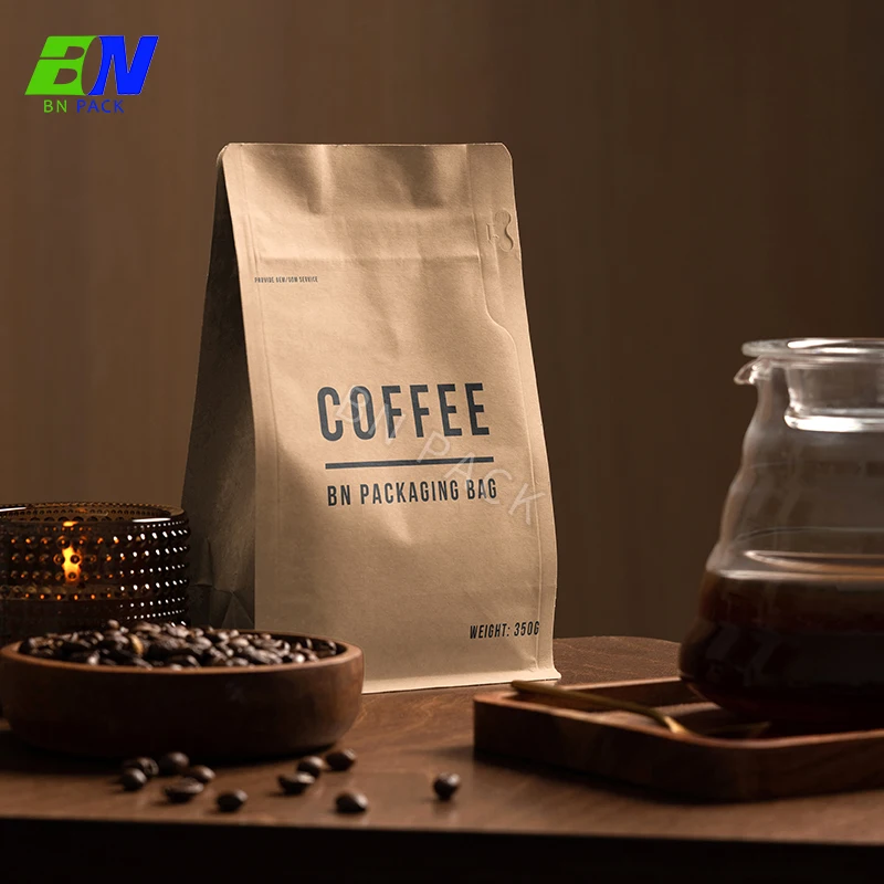 Custom Eco friendly 100% compostable bags cookie Food Grade Packaqing coffee bean pouch Kraft Paper Bag