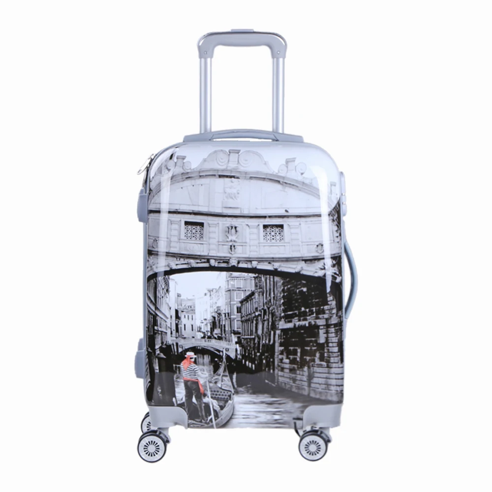 
New Arrival PC material travel trolley luggage sets carry-on bag suitcase with beautiful pattern 
