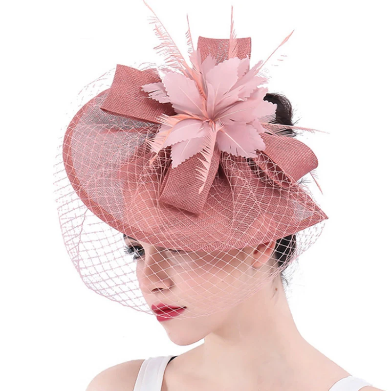 eBay new European and American style deep leather pink hair accessories mysterious mesh cover headdress wedding hat