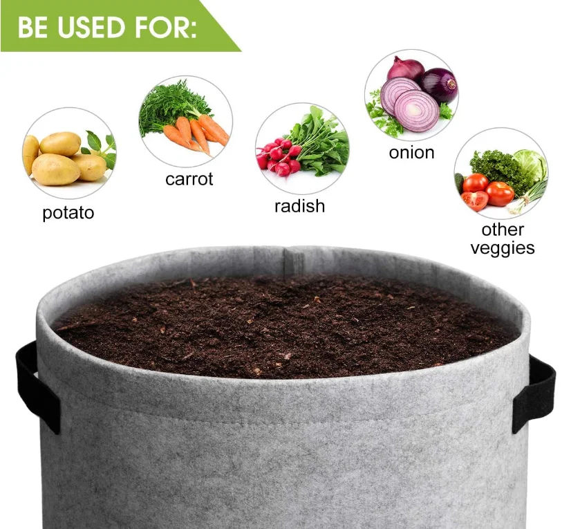 Custom Reusable Felt Planter Pot with Handles and Harvest Window for Potato Tomato and Vegetables