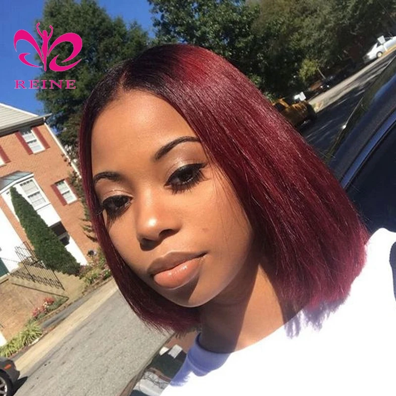Ombre Bob Lace Frontal Wig  Brazilian Virgin  Vietnamese Hair wig Glueless Short Silky Straight Wig with Pre-plucked Hairline