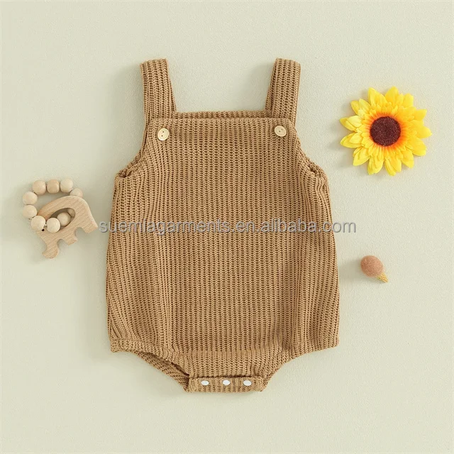 Winter Knitted Overalls Lovely Sleeveless Solid Crochet  Newborn Infant Baby Boys Girls Rompers