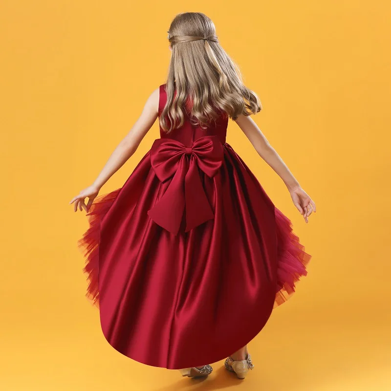 European custom design first communion cake skirt gauze party folding performance acting formal dress for kids girls