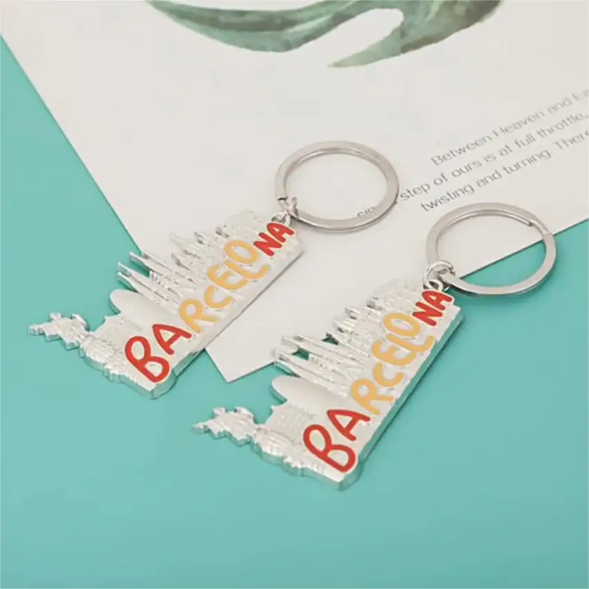 Custom Metal Alloy 3D Keychain Creative Barcelona Tourist Souvenirs Metal Keychain Car Key Pendant