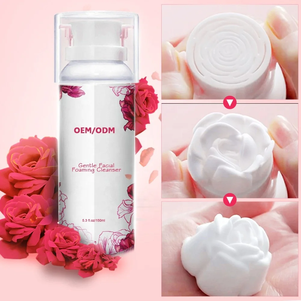 OEM beautiful rose flower foam cleanser no over-drying feeling pH mild acid face wash for dry skin