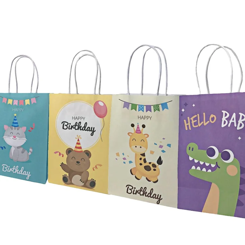 Best Selling High Quality  Cartoon Animal Gift Bags Panda Giraffe Jungle Party Candy Favors Paper Bags