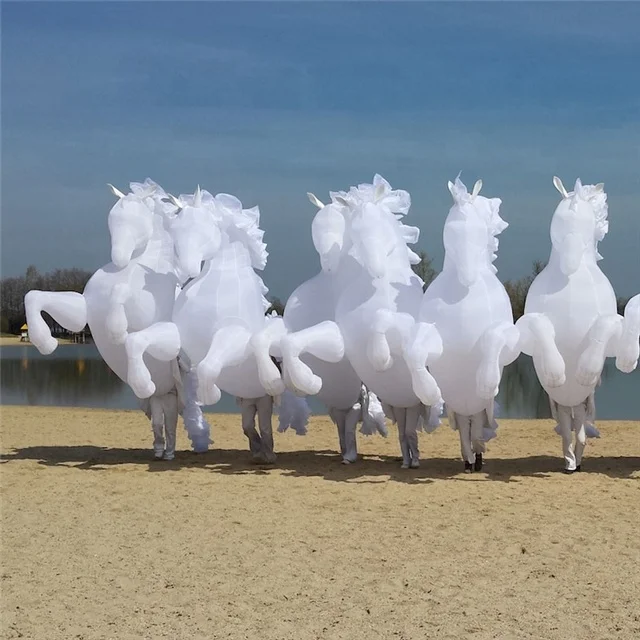 
festival party props wedding theme activity illuminates walking performance white inflatable unicorn horse costume 