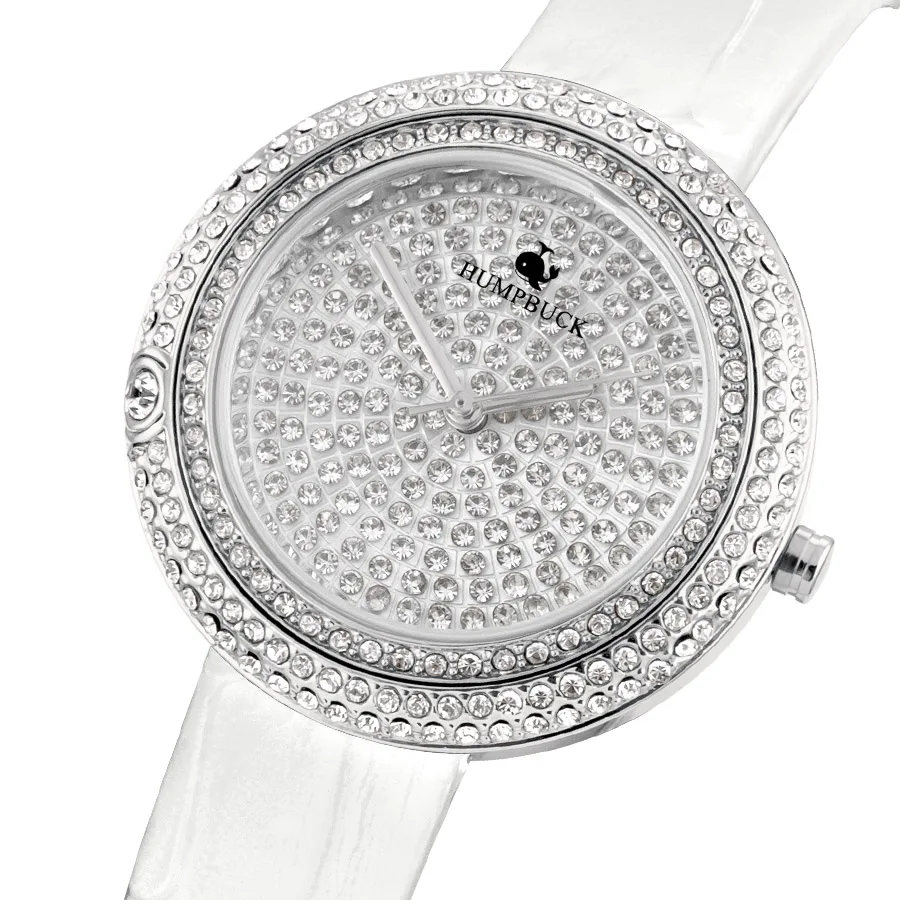 HUMPBUCK Leather Strap Luxury Watch Women Genuine Stones Quartz Calendar Full Water Proof Watches Gold And Diamond