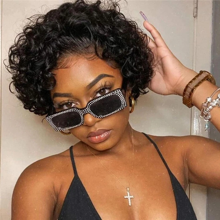 Hot Sale Beauty Pixie Short Curly Bob 99j Burgundy Raw Indian Virgin Cuticle Aligned Hair Transparent Lace Front Wigs