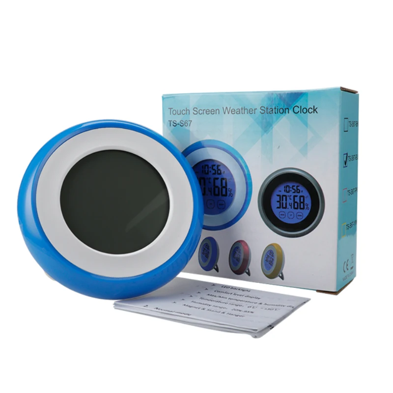 Cheap Round mini Tabletop Alarm Clock Indoor Room Electronic Digital Thermometer Hygrometer Desk & Table Clocks