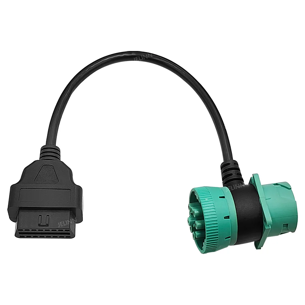 Green Deutsch J1939 9Pin Male Female Connector Pass-through to OBD2 OBDII Female Cable T-shape 9 pin OBD 2 Adapt