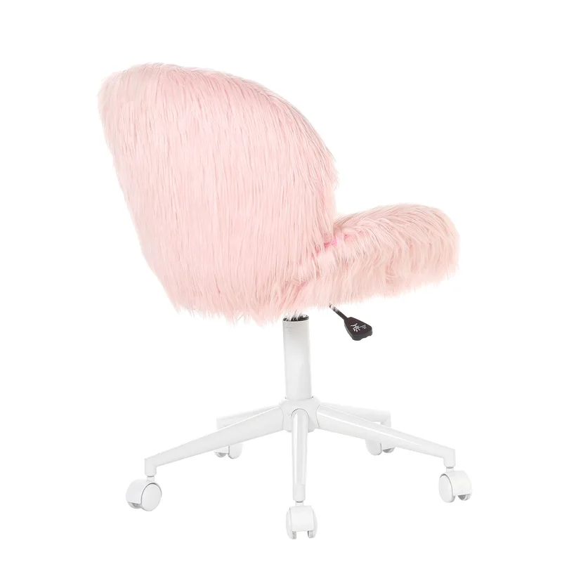 Home Faux Fur Furry Padded Seat Swivel Height Adjustable Chairs Accent Vanity  Living Room Chair