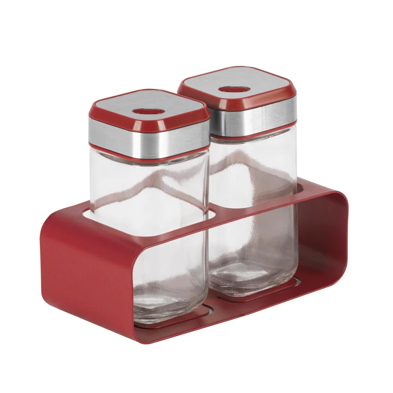LINK LIFE Custom Red Stainless Steel Glass Red Salt and Pepper Shaker 2 in 1
