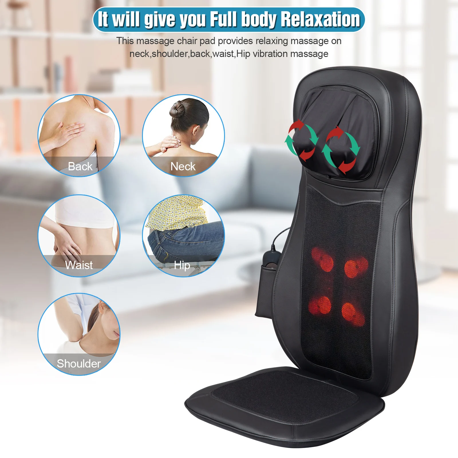 Portable Foldable Buttocks Vibration Massage Seat Cushion Replacement Cushion Massage Chair Black Leather Body OEM Power ROHS