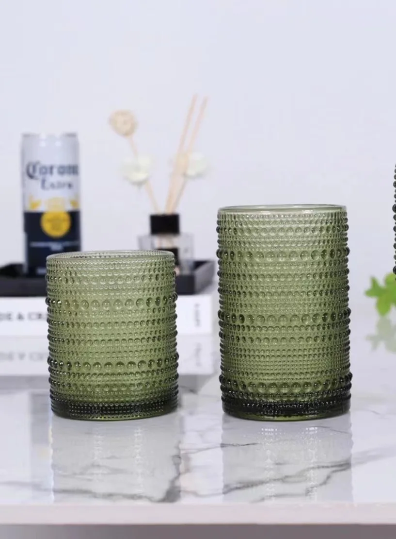 Embossed colored bead point glass hotel gargle cup juice cup manufacturers direct retro drinking cups