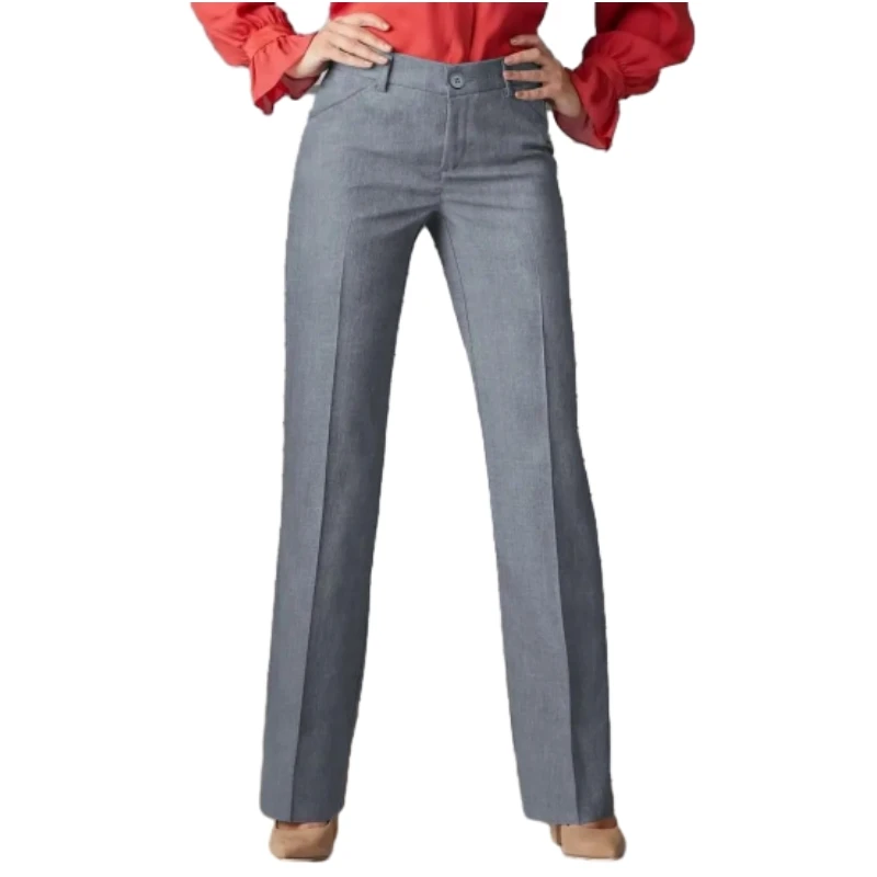 Formal Office Ladies Solid Color Straight Leg Suit Trousers Elegant High Waist Long Pants For Work