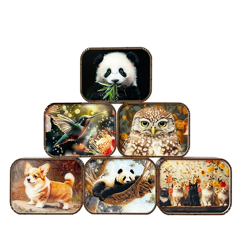 Custom Animal Series 3d Pattern Wooden Night Light LED Lighting Square Wood Carved Crafts Kids Gifts Desk Lamp Atmosphere Light