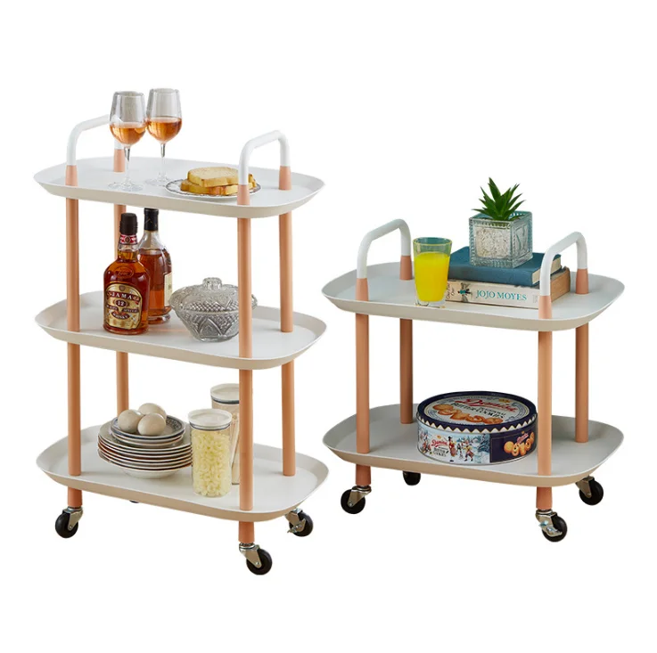 3-layer plastic kitchen mobile storage basket rolling trolley rack for space-saving plastic trolley