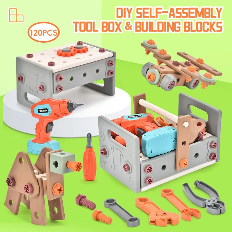 2024 Kids Simulation Drill And Screw Assembly Role Play Boy Tools Toy Household Tool Toy Mechanic Tool Box Set For Kids
