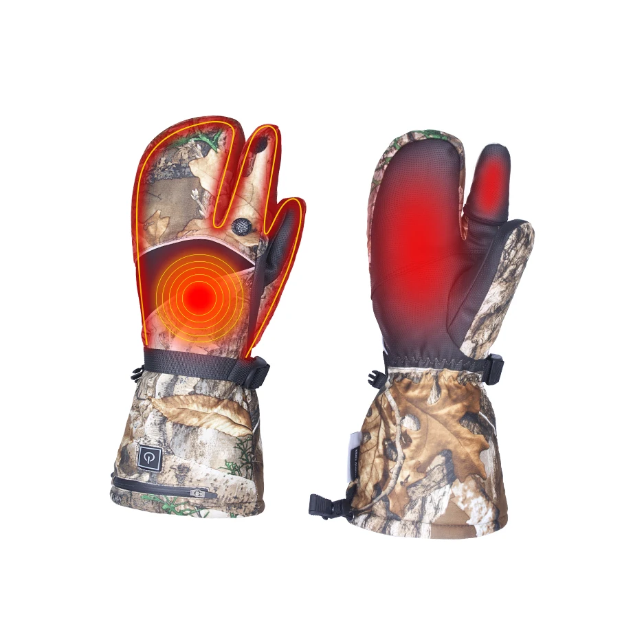 Waterproof and Windproof Camouflage Leather Gloves Electric Rechargeable Battery Heated for Camping and Hunting