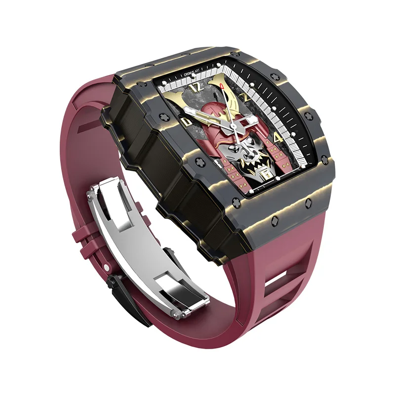 2024 high quality Warrior 42mm carbon fiber Tonneau Holiday Gifts skeleton automatic wrist mechanical mens watch wrist watch men