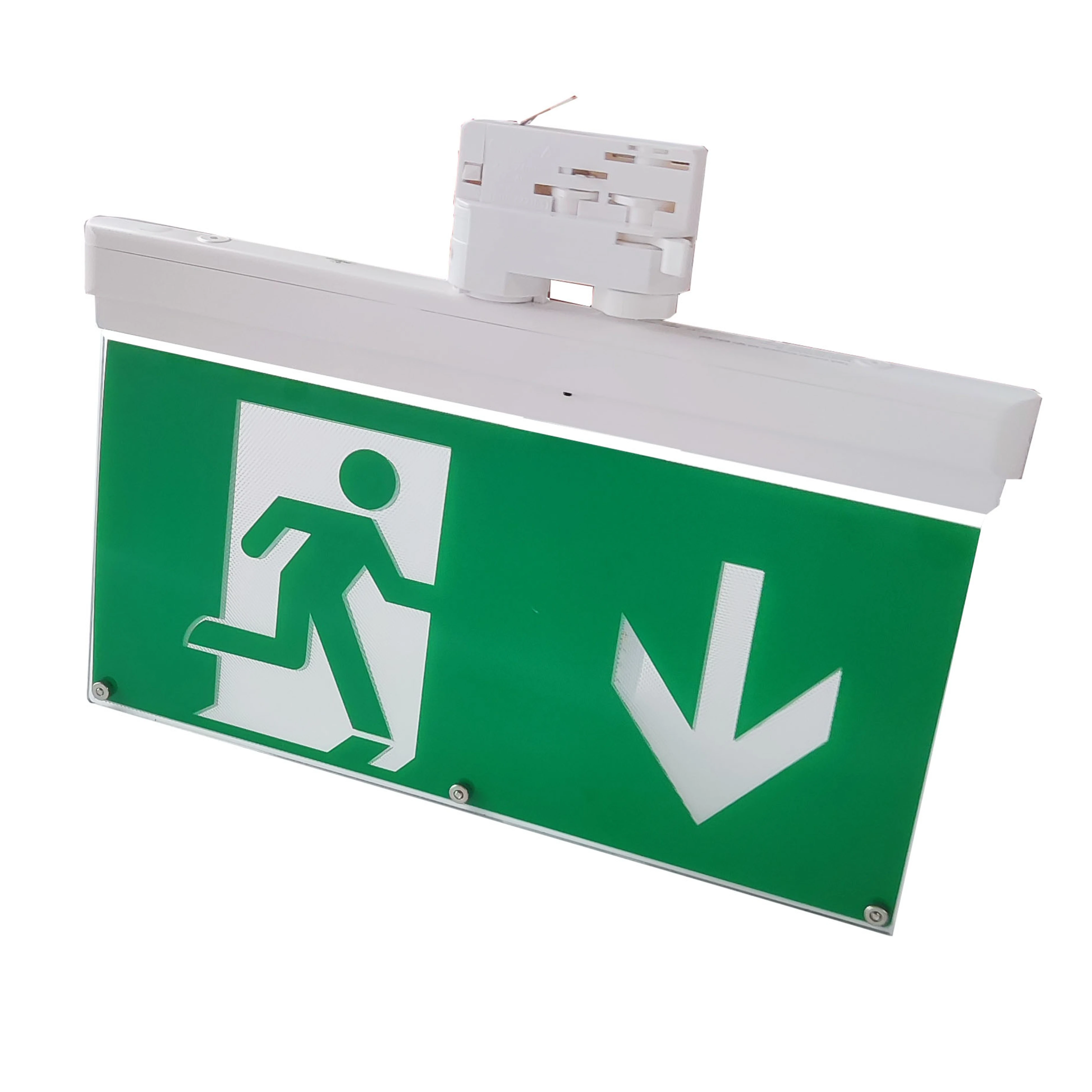 Self-test Function Track Mounted Led Emergency Exit Sign Light With Rechargeable Battery Backup For 3 Circuit Track System