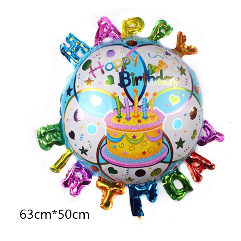 Happy Birthday Printed Cake Shape Globos Aluminum Foil Balloons Birthday Party Decoration Supplies