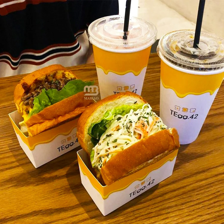 Food grade thick egg sandwich brunch packaging box custom french fries fired chicken burger box fast food take away paper boxes