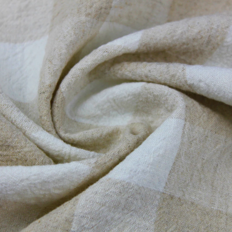 Textiles Linen Cotton Fabric For Curtain Garment Plaid Fabric After Wash Yarn Dyed Crepe Check Fabric for Shirt and Dresses