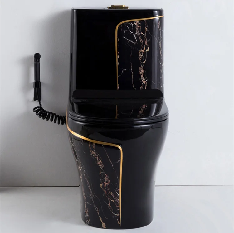 Керамическая посуда высокого качества с золотистой стороной цельный цвет для ванной туалет черный