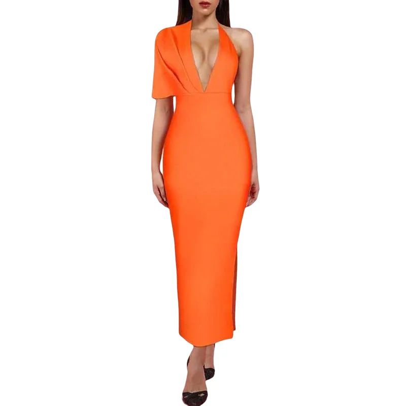 Latest fashion Lady Elegant Asymmetrical Short Sleeve V neck Backless dresses women party Long Evening Dress