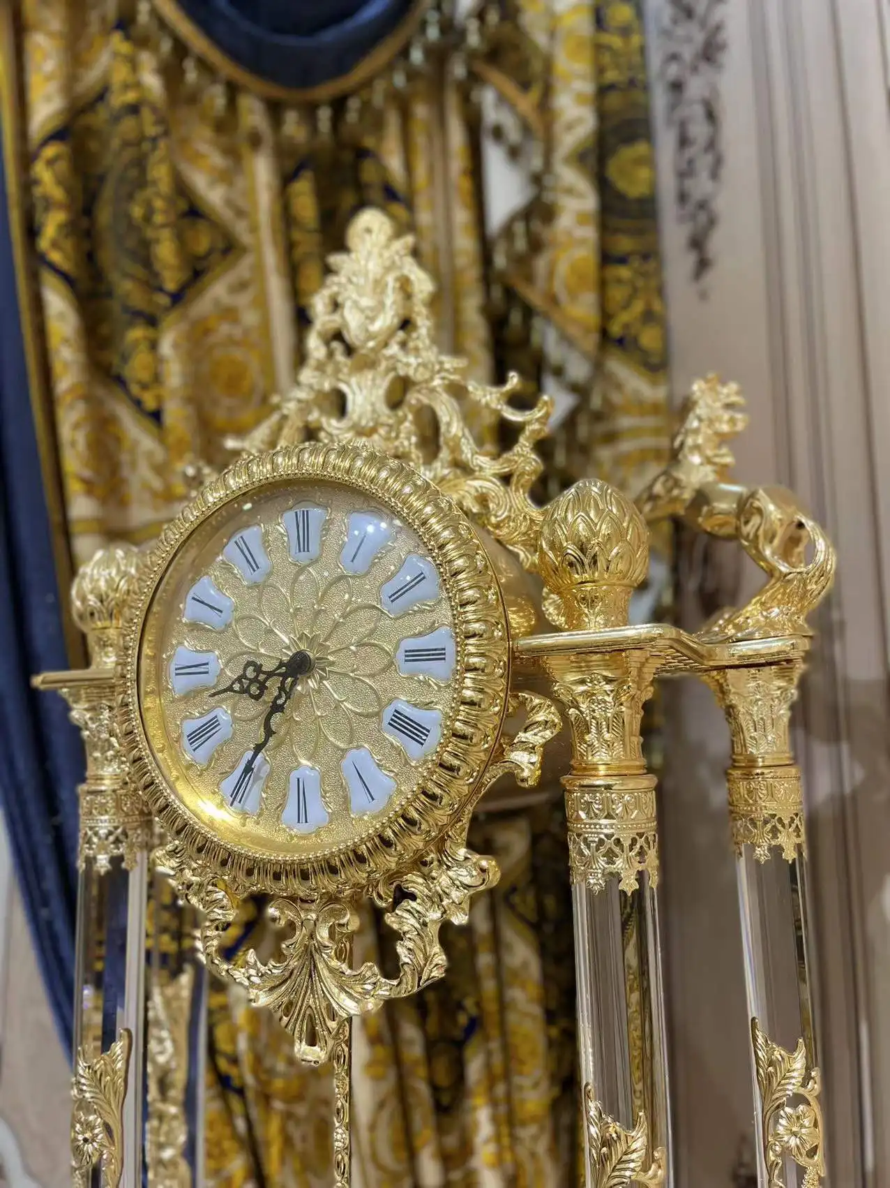 Exquisite Luxury Grandfather Clock European Custom Standing Clock Golden Copper Floor Clock