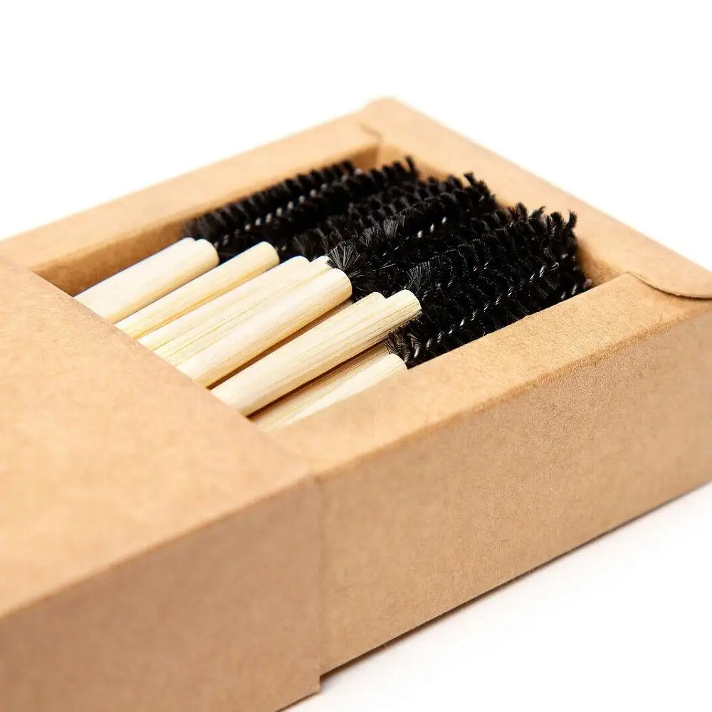 Private label Black PBT nylon hair bamboo eyelash brushes with Customized kraft paper box