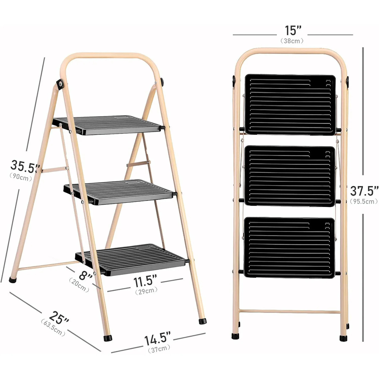 Wholesale Folding 2 Step Stool with Handrails Safety Anti-Slip Step Ladder Aluminum Widen Metal Foldable Ladder
