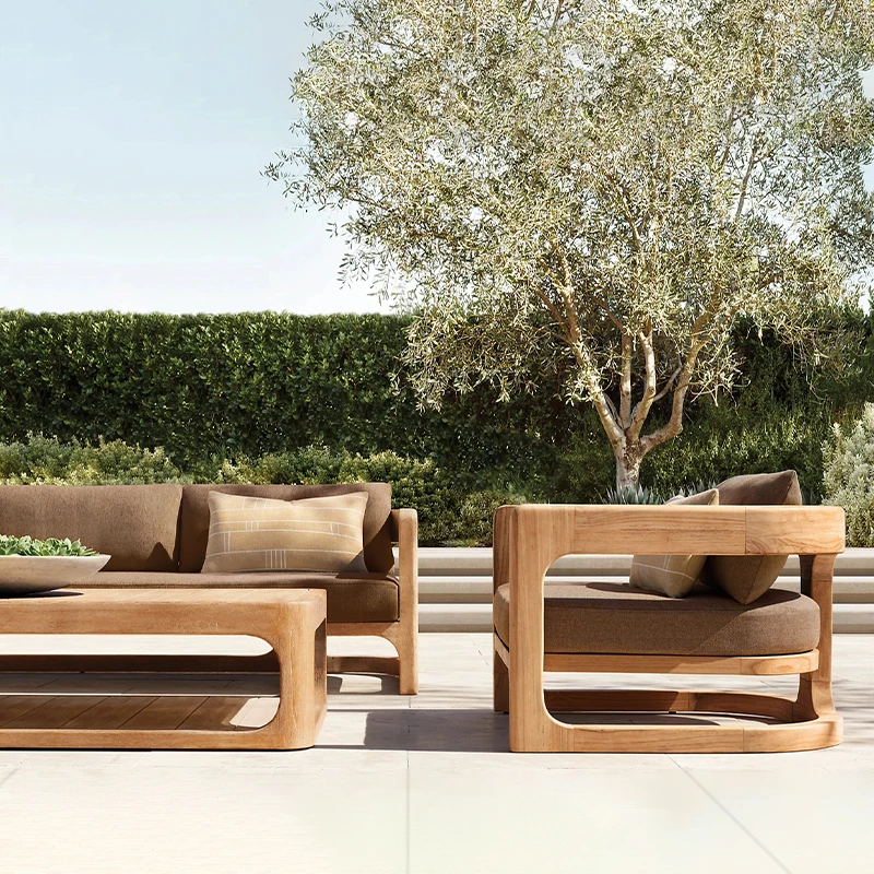 Garden set outdoor teak wood furniture hotel patio backyard sofa set pool side sofa waterproof teak sofa
