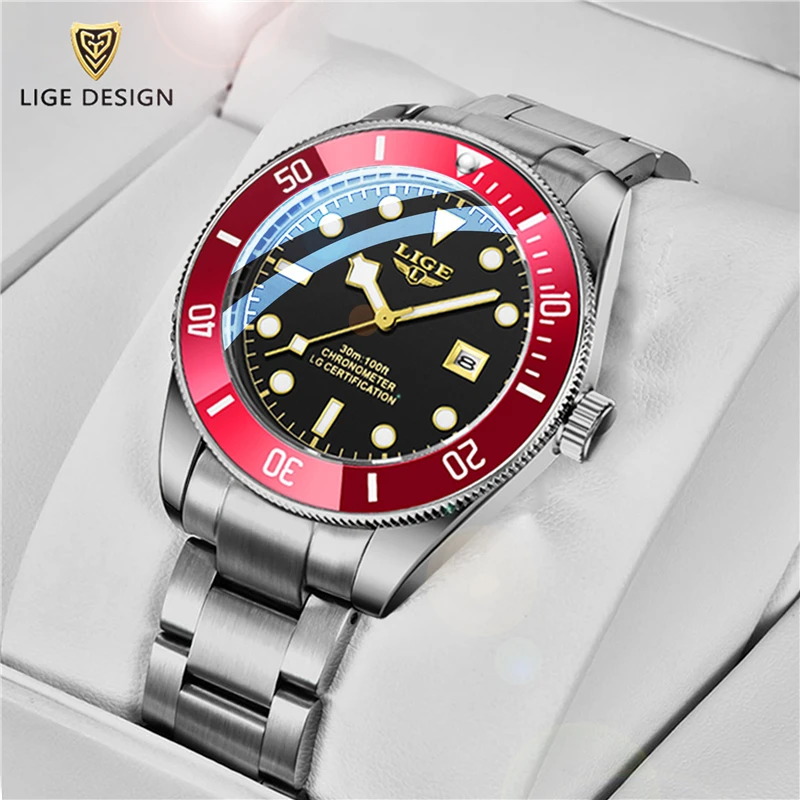 Мужские автоматические водонепроницаемые светящиеся часы нового дизайна LIGE, деловые наручные часы со стальным ремешком, мужские кварцевые часы