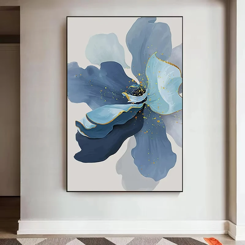 Abstract Blue Color Flower Poster Modern Combination Canvas Print Paintings Wall Art Pictures for Living Room Decor Cuadros