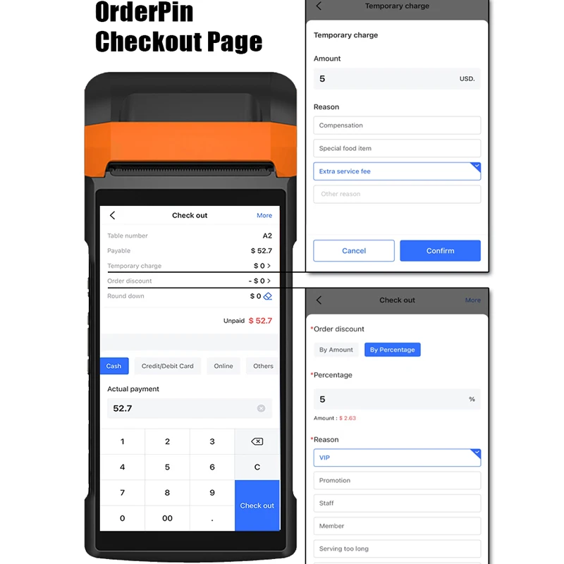 touch screen handheld pos terminal customized Android Pos Terminal system for Online Order Management