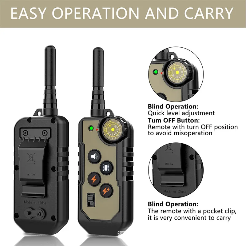 dog training collar Warning sound Vibration and Electric shock Buzzer light Dog trainer Remote controlled Dog Training Equipment