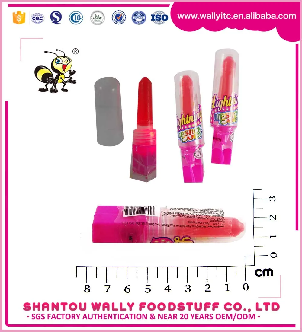 Customized Lipstick Shape Fruit Flavor Led Lollipop